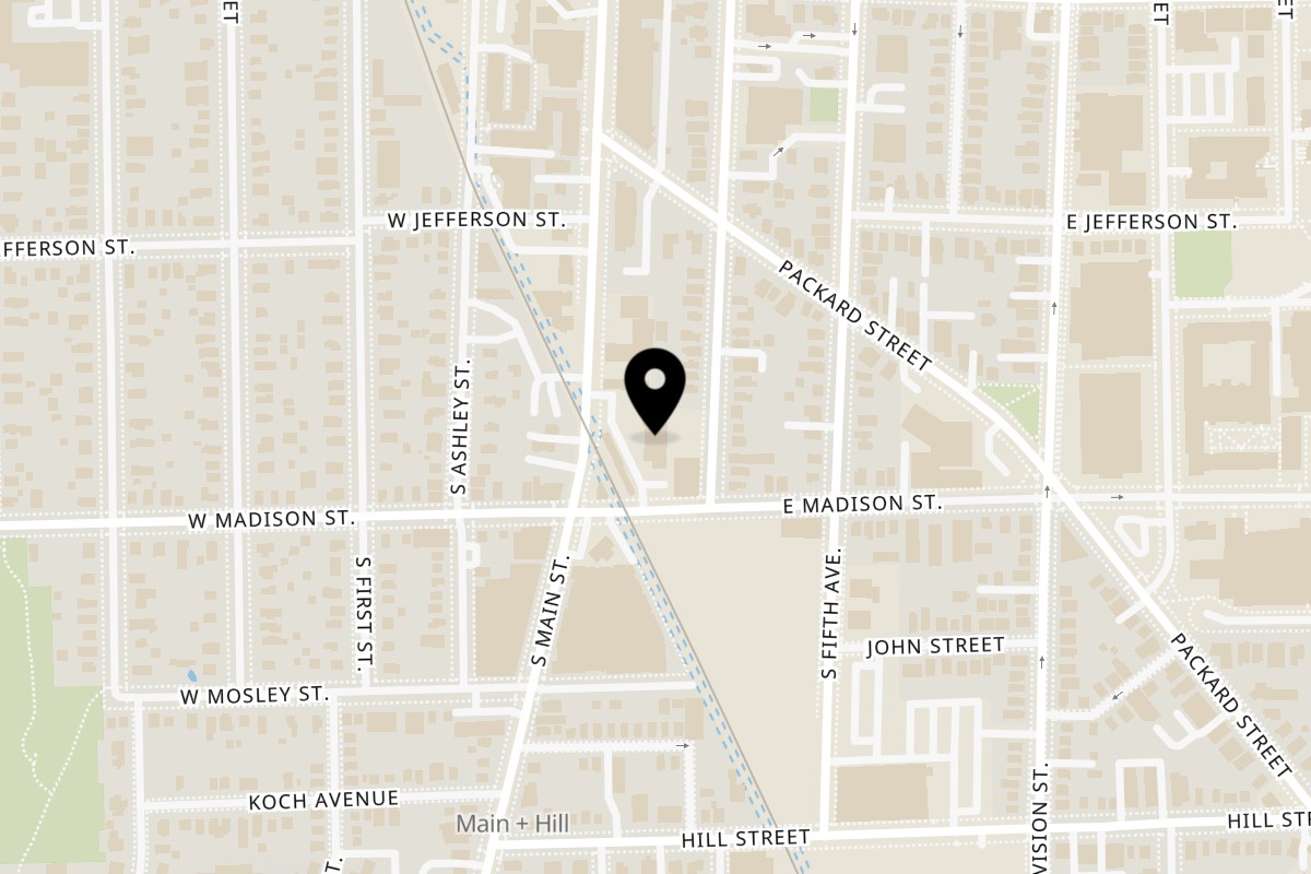 Map showing the location of Pink Gators on 545 S Main St Suite A in Ann Arbor